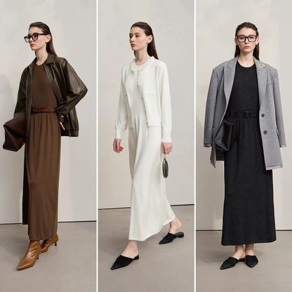Damen-Strickjacke ärmellos lang Rundhals einfarbig elegant Herbst