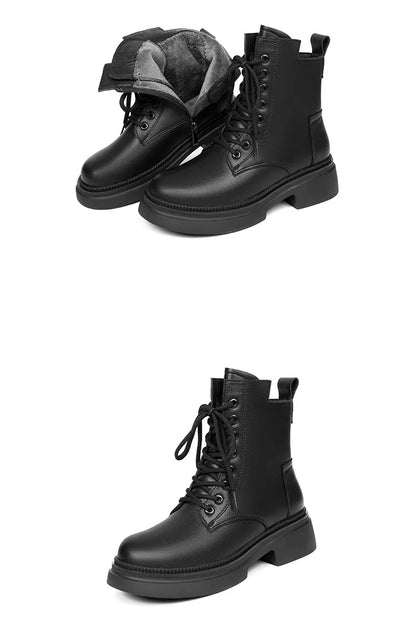 Damen Stiefeletten aus echtem Leder im Retro-Stil mit quadratischem Absatz
