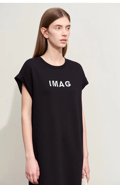 Damen Kleid für Sommer neue lässige O-Ausschnitt Kurzarm Midi gerade Perlen Stickerei Kleid Dame