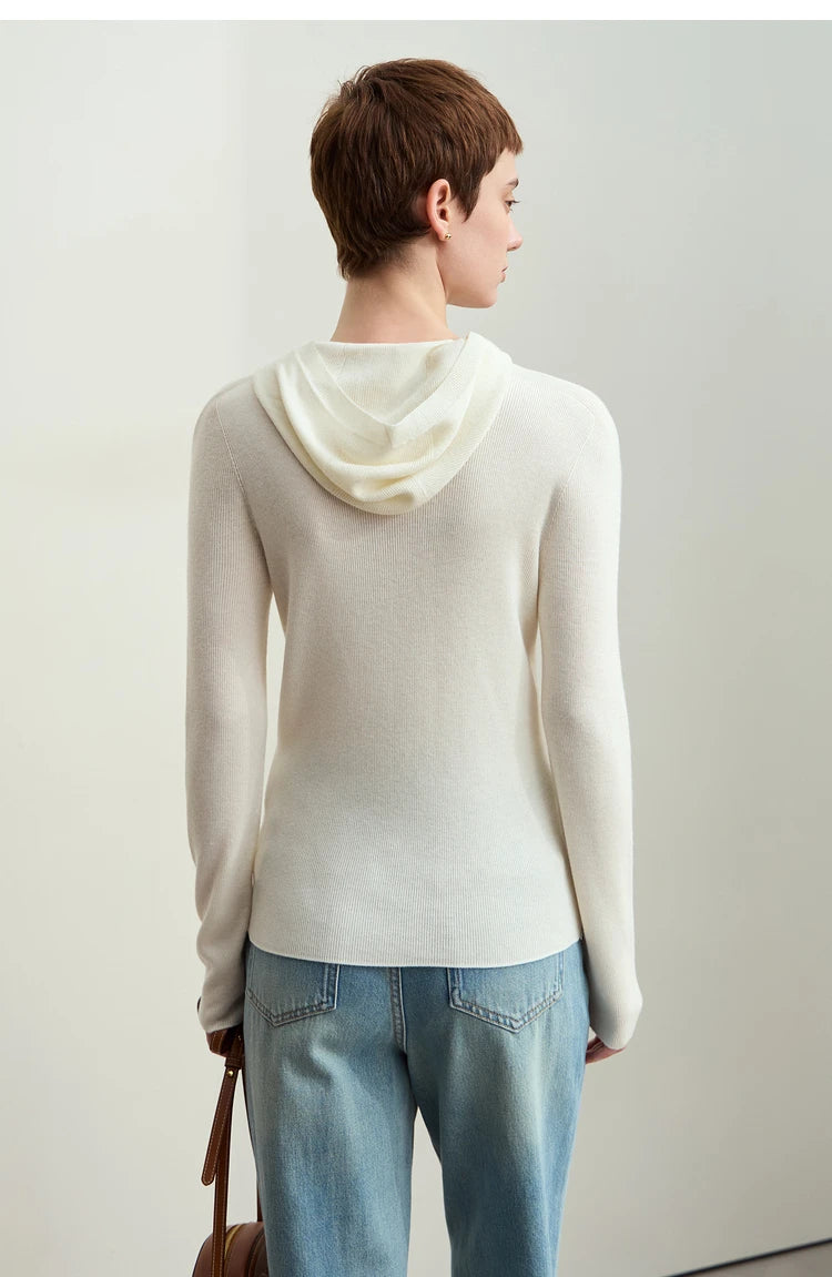 Damen-Kapuzenpullover Wolle-Polyester nahtlos gerade einfarbig Herbst