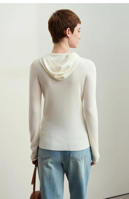 Damen-Kapuzenpullover Wolle-Polyester nahtlos gerade einfarbig Herbst