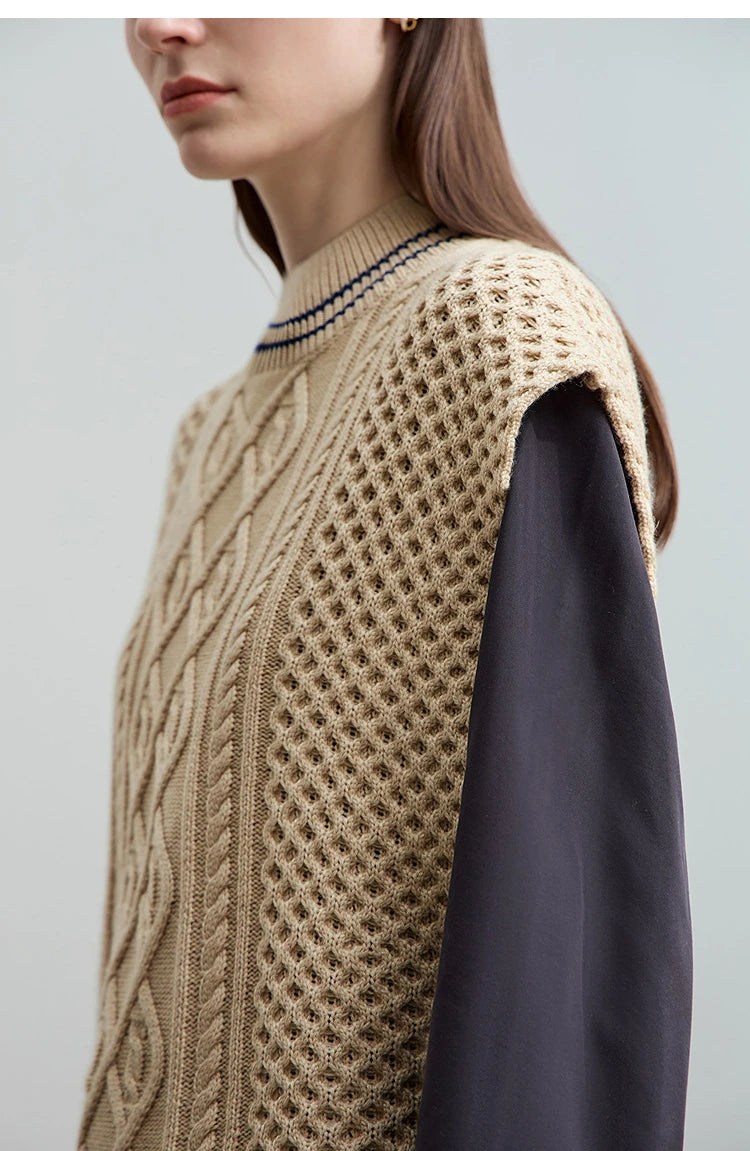 Damen-Halbrollkragen-Pullover ärmellos Weste Wolle-Mix Herbst
