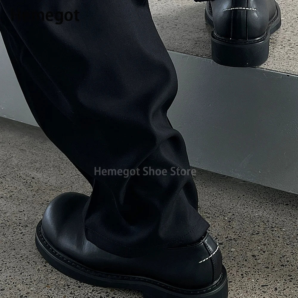 Black Round Toe Derby Shoes Heel Embroidery Large Toe Shoes Niche Casual Leather Shoes Women Leather Casual Shoes Men Unisex