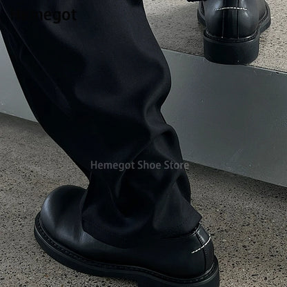 Black Round Toe Derby Shoes Heel Embroidery Large Toe Shoes Niche Casual Leather Shoes Women Leather Casual Shoes Men Unisex