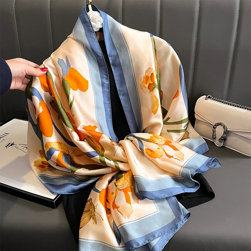 Damen Satin Seidenschal Hijab Sommer Sonnenschutz Strand Kopftuch Foulard