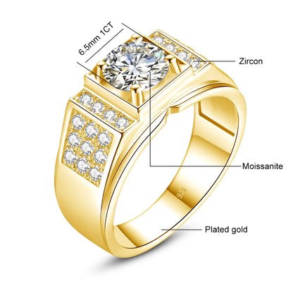 Herren-Moissanit-Ring aus Sterlingsilber 925 mit Zertifikat, Rundschliff 6,5 mm, 1 ct
