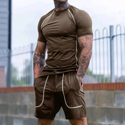 Lässiger Herren-Zweiteiler mit Rundhals und kurzen Ärmeln im sommerlichen Color-Blocking-Design