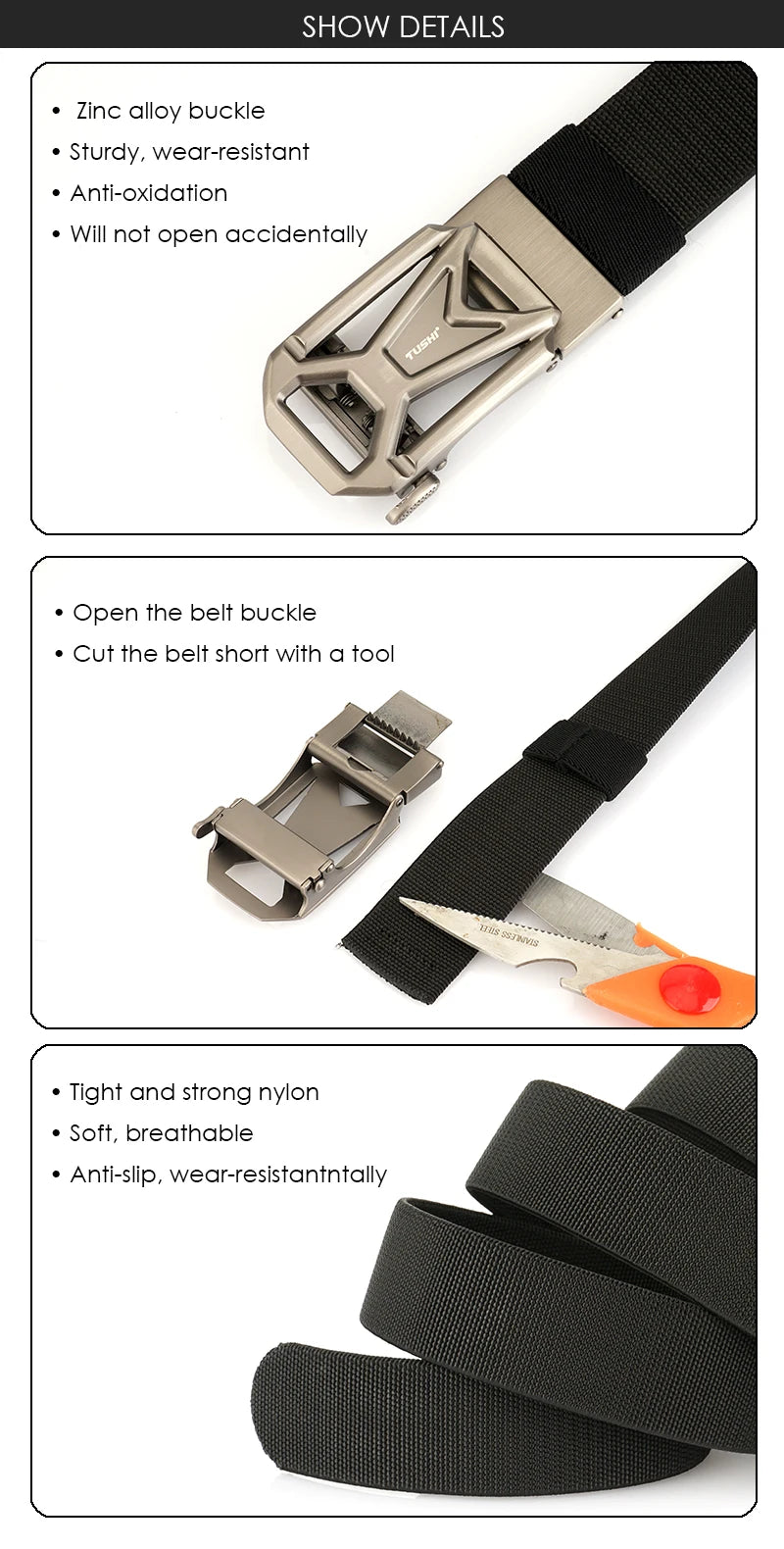 Herren-Gürtel aus Metall mit automatischer Schnalle, verstellbar 110/120 cm, robust und Alltagstauglich