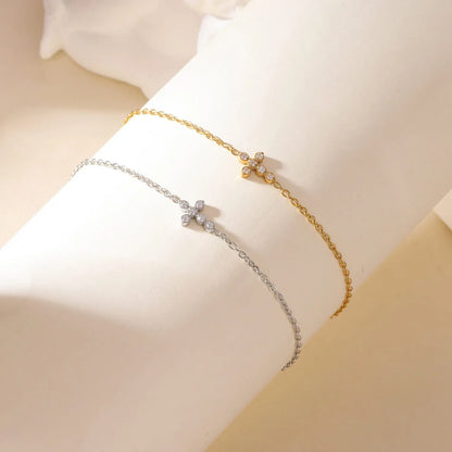 OBEAR 18K vergoldetes Edelstahl-Armband mit zierlichem Kreuz, Micro-Pavé-Armband mit kubischen Zirkonia, minimalistischer Schmuck, Geschenk für Frauen