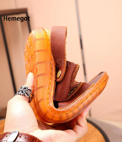 Men's Black Brown Sandals Roman Sandals New Summer Leather Non-Slip Soft Bottom Slippers Men's Casual Sandals Beach Shoes