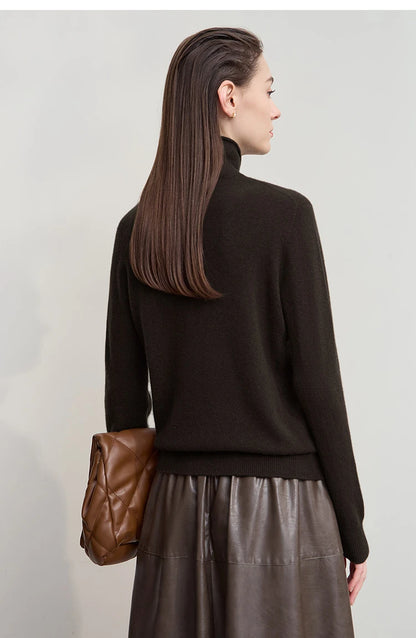 Damen-Rollkragenpullover Wolle-Kaschmir locker einfarbig Herbst