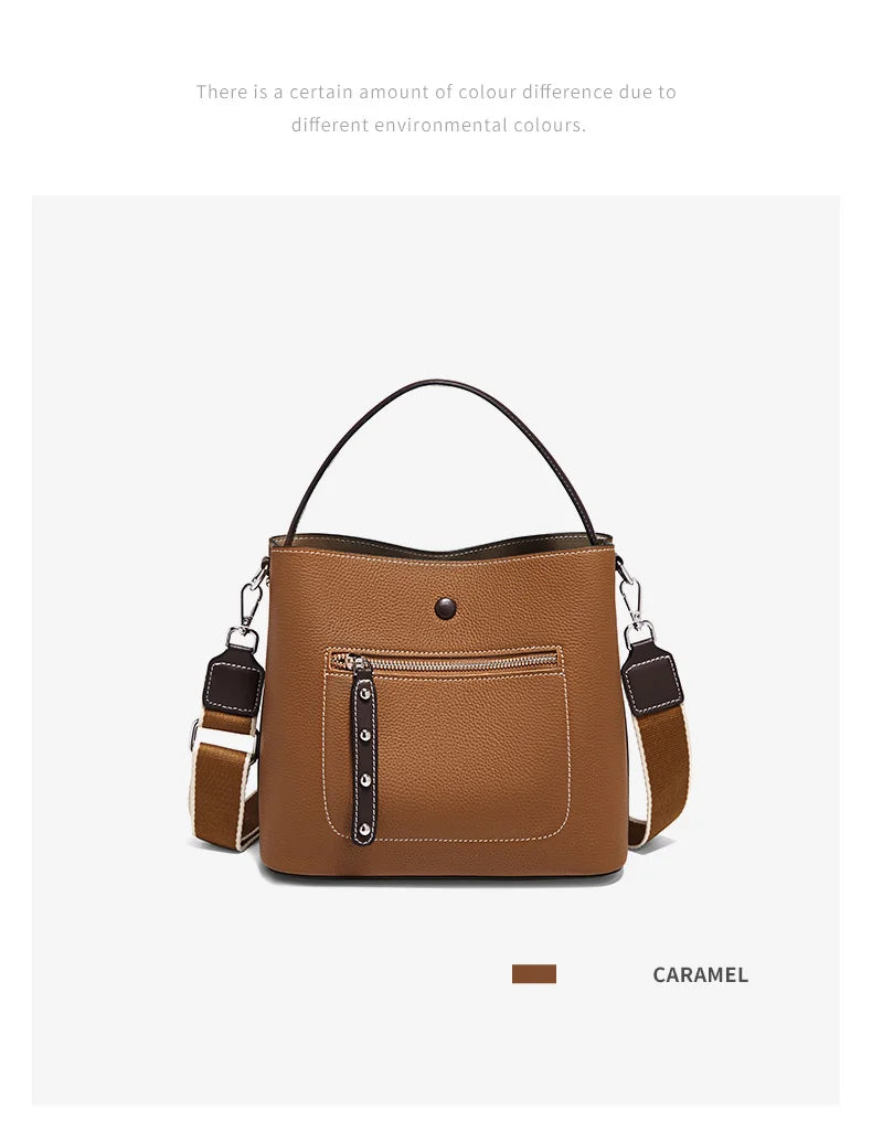 Damen-Handtasche aus echtem Leder im Bucket-Stil mit großem Fassungsvermögen Alltagstauglich