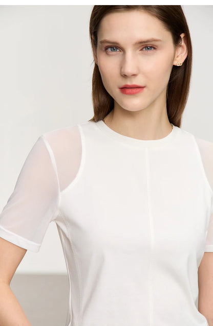 Damen T-Shirt aus mercerisierter Baumwolle mit kurzen Ärmeln im minimalistischen Stil