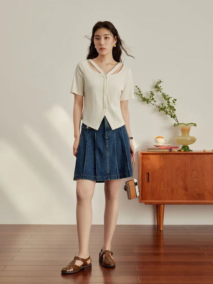 Lässige Damen-Bluse aus Lyocell mit Blumenärmeln und lockerem Schnitt – vielseitiges Sommer-Oberteil für jeden Anlass
