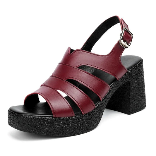 Damen Leder Sandalen Dicke Sohlen High Heels