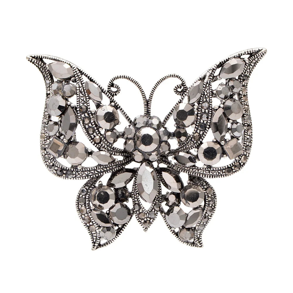 Brosche Schmetterling Strass Kristall Dunkel Winter Insekt Modeschmuck