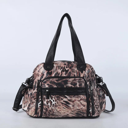 Damen-Satchel-Tasche Leopardenmuster, Top-Handle Innenfach mit Reißverschluss und viel Stauraum