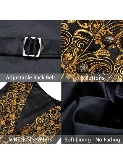 Herrenweste Jacquard mit verstellbarem Rückenriemen und fünf Knöpfen, schwarze Rückseite
