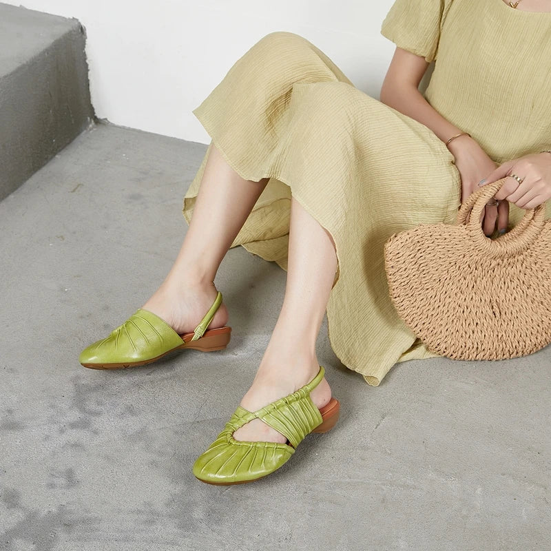 AIYUQI 2025, neue stil geschlossene zehen frauen sandalen Plissee nicht-slip Römischen sandalen für frauen Große größe sommer strand weibliche schuhe