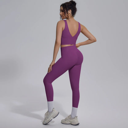 Damen-Workout-Set in Violett: Sport-BH mit Mittelsteg und Leggings