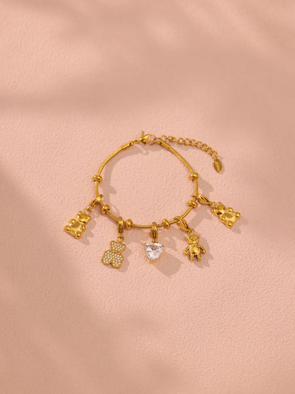 Damen-Charm-Armband mit Bär-Anhänger und Zirkonia