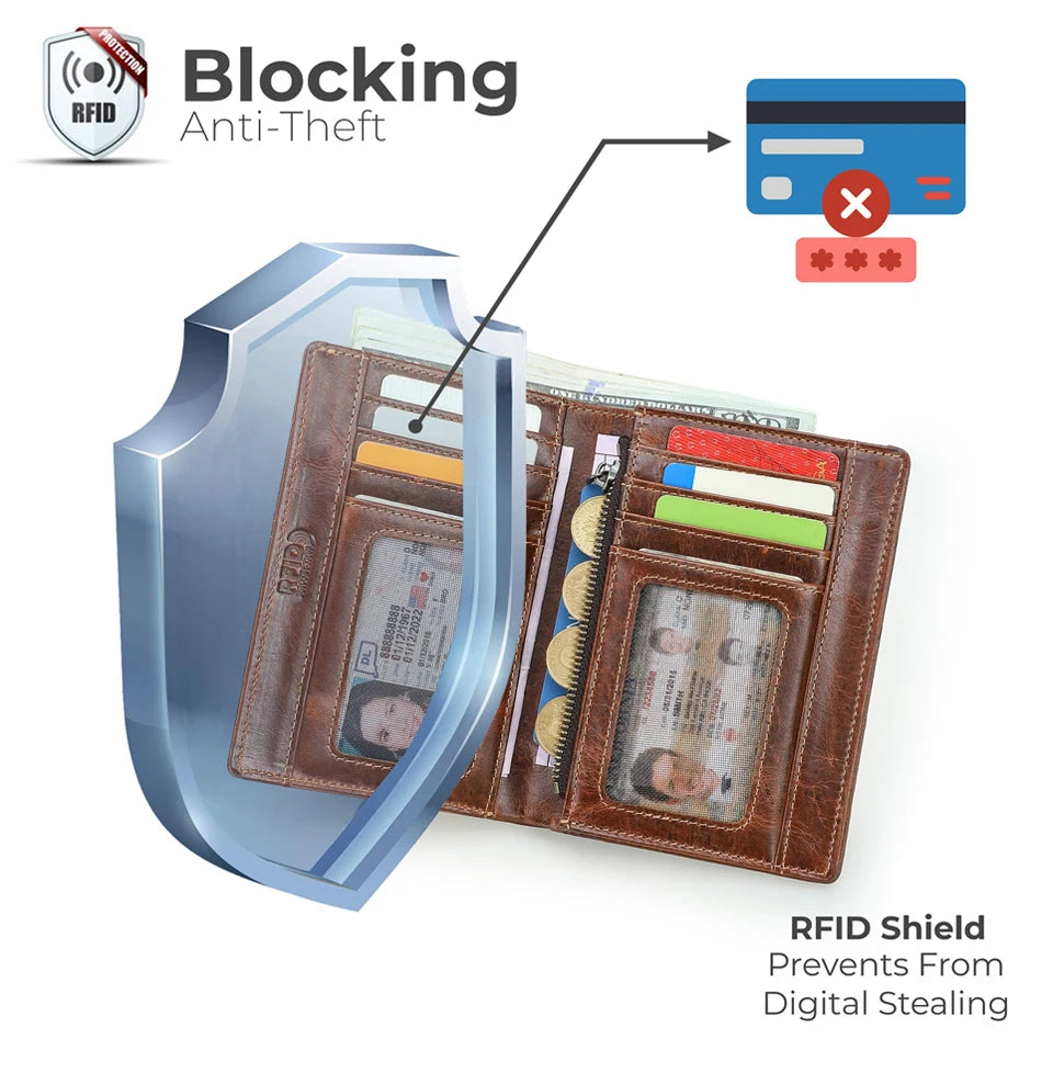 CONTACT'S Kartenetui aus Leder mit Münzfach und RFID-Schutz, braun