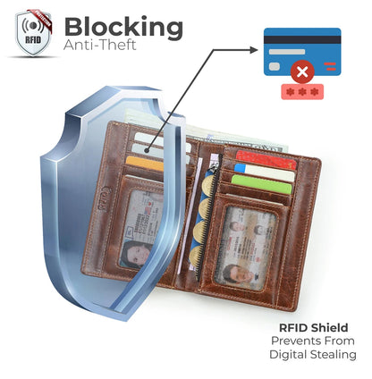 CONTACT'S Kartenetui aus Leder mit Münzfach und RFID-Schutz, braun