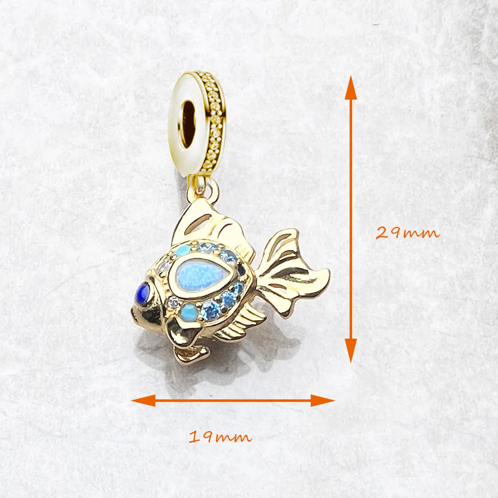 Damen-Charm bunte Fische vergoldet Sommer aus Sterlingsilber