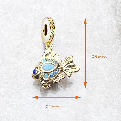 Damen-Charm-Anhänger bunte Fische vergoldet Sommer DIY aus Sterlingsilber