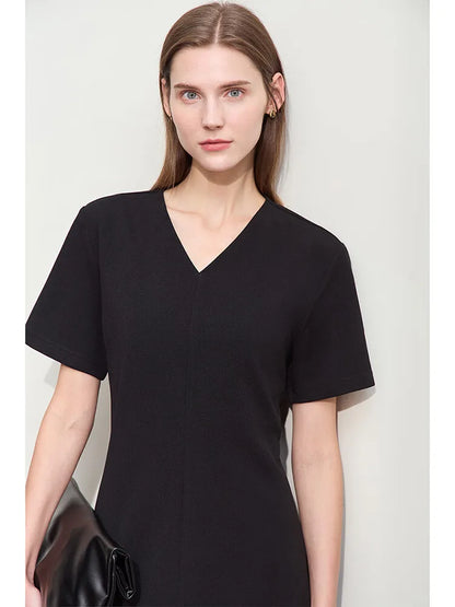 Elegantes V-Ausschnitt Strickkleid Für Damen Elastisch Schlank Und Bequem