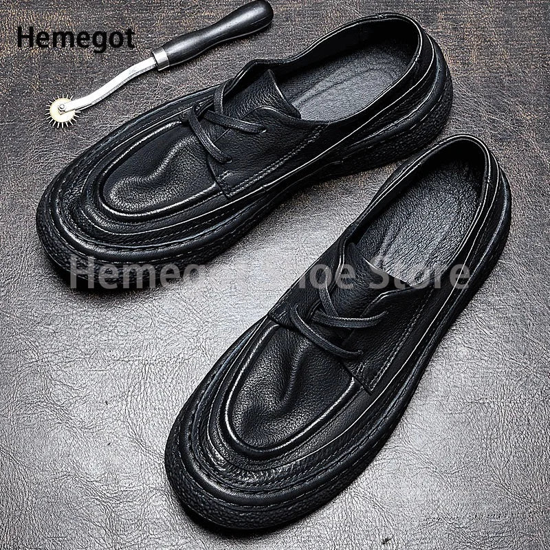 Herren-Lederschuhe, schwarz, Schnürschuh mit dicker, profilierter Laufsohle