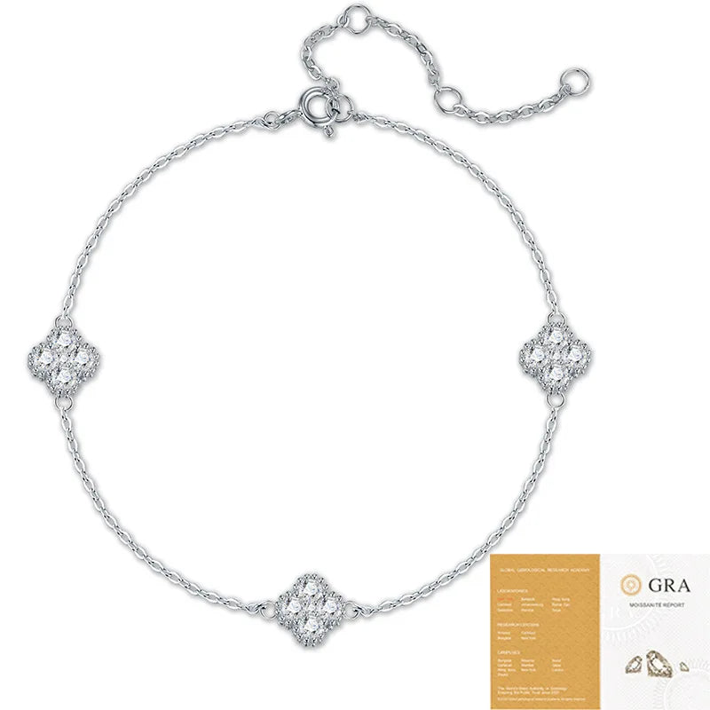 Damen-Armband mit Kleeblatt-Moissanit aus Sterlingsilber
