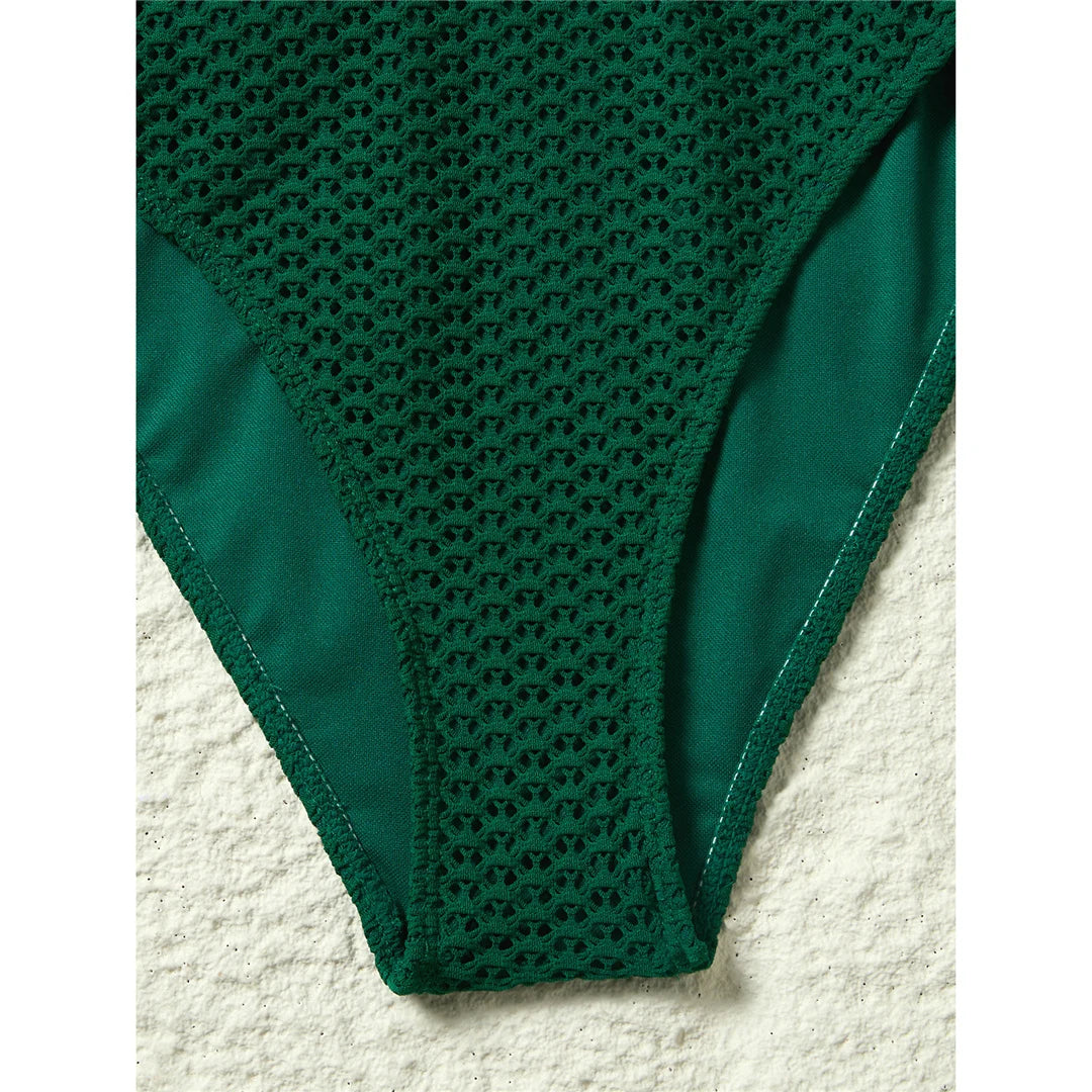 Damen-Badeanzug V-Ausschnitt Netzstrick rückenfrei Monokini Weste