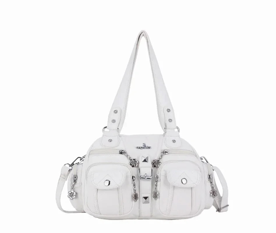 Damen-Handtasche Vintage PU-Leder mit Schultergurt und Obergriff Innenfach für Telefon und Geldbörse