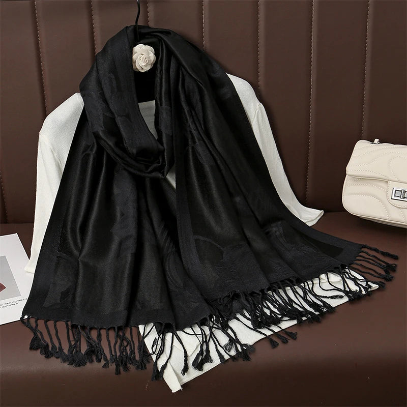 Damen Winterschal Kaschmir Plaid warm Pashmina Bandana Quaste B