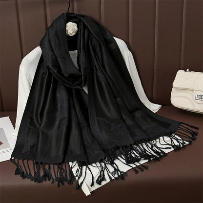 Damen Winterschal Kaschmir Plaid warm Pashmina Bandana Quaste B