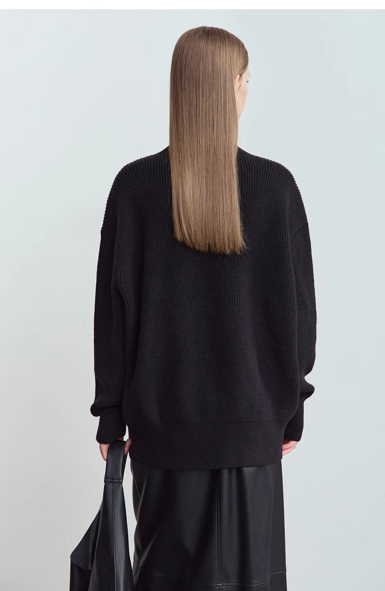 Damen-Rundhalspullover Perlen Strassapplikation locker Winter
