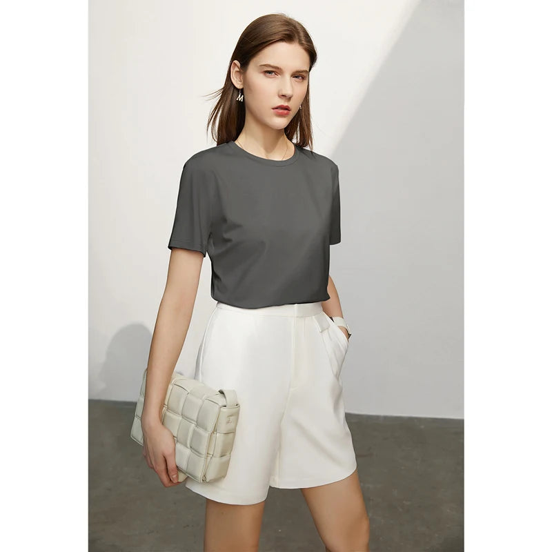 Damen T-Shirt im minimalistischen Stil mit lässigem O-Ausschnitt und kurzen Ärmeln