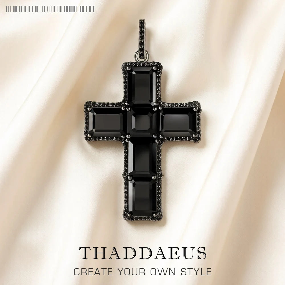 Damen-Anhänger Kreuz geschwärzt schwarze Zirkonia Vintage aus Sterlingsilber