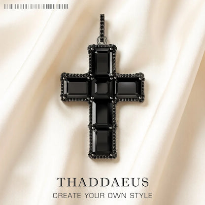 Damen-Anhänger Kreuz geschwärzt schwarze Zirkonia Vintage aus Sterlingsilber