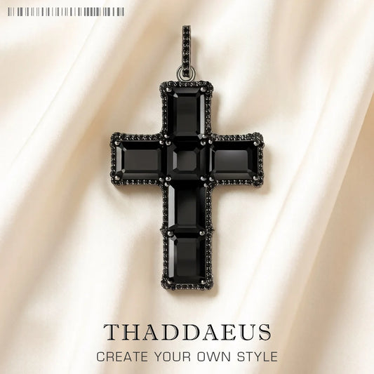 Damen-Anhänger Kreuz geschwärzt schwarze Zirkonia Vintage aus Sterlingsilber