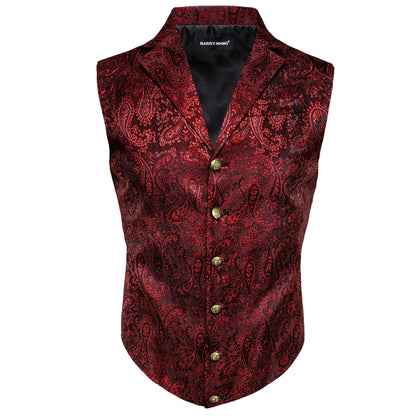 Feinwoll-Herrenweste mit Paisley, bordeauxrot, Knöpfe vorn
