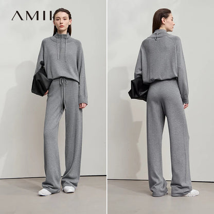 Damen-Rollkragenpullover Reißverschluss weites Bein Set Herbst