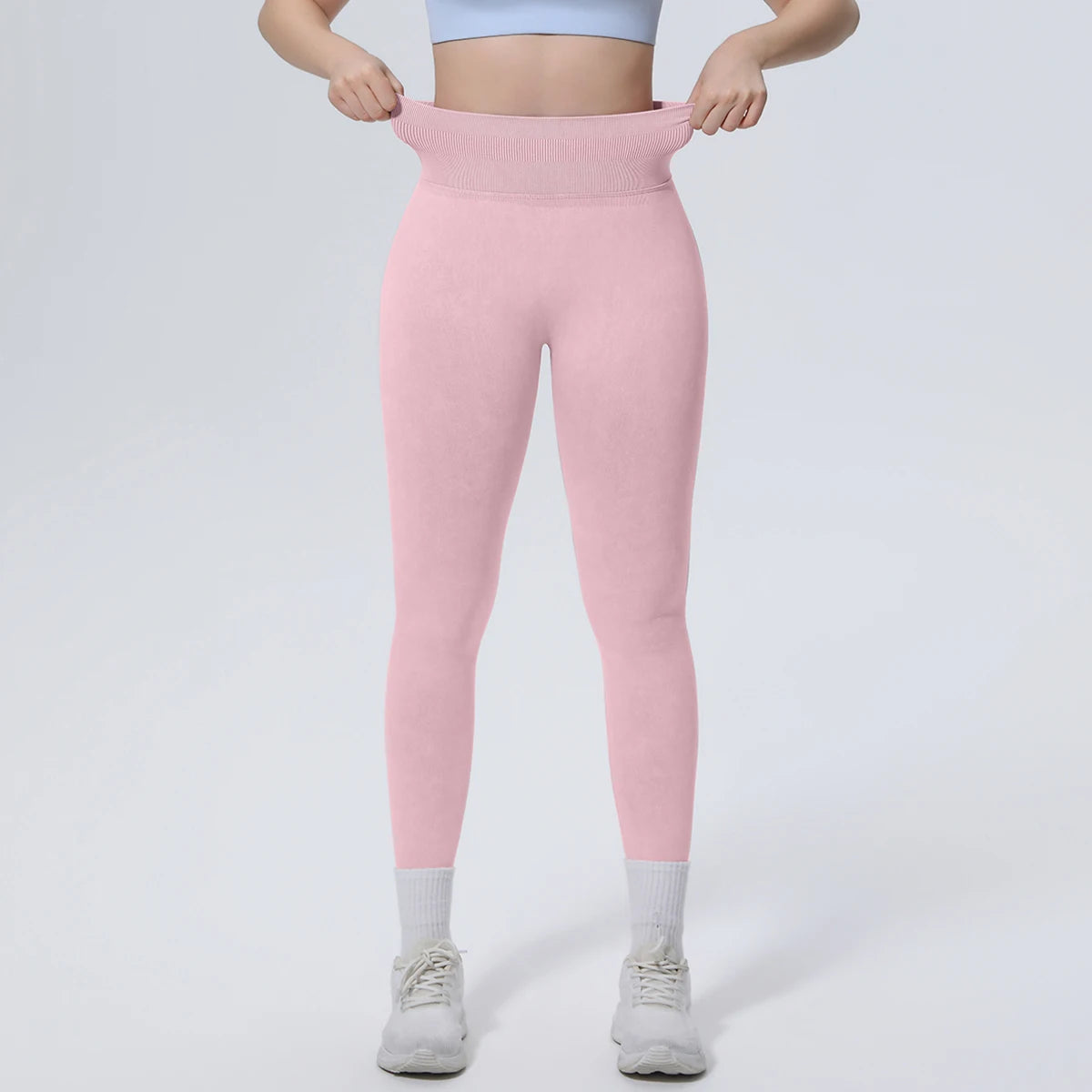 Nahtlose Yoga-Hose in Rosa, eng anliegend mit hohem Bund