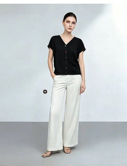 Damen V-Ausschnitt Cardigan Crop Kurzarm Viskose Sommer