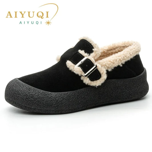 Winter-Sneaker für Damen in Schwarz mit Schnallenriemen und Kunstfell-Futter