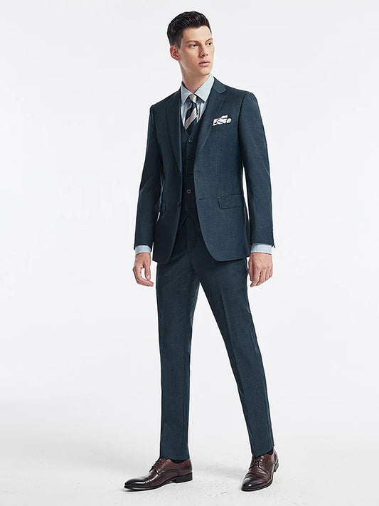 Grünes Herren-Anzugset mit zweireihigem Blazer, Weste und Hose aus Baumwolle – ideal für formelle Anlässe und Hochzeiten