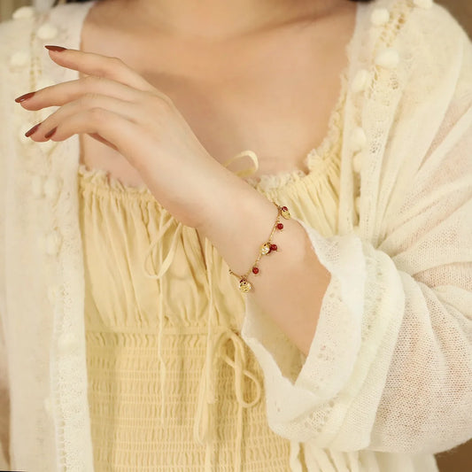 Damen-Armband mit rotem Stein aus Edelstahl