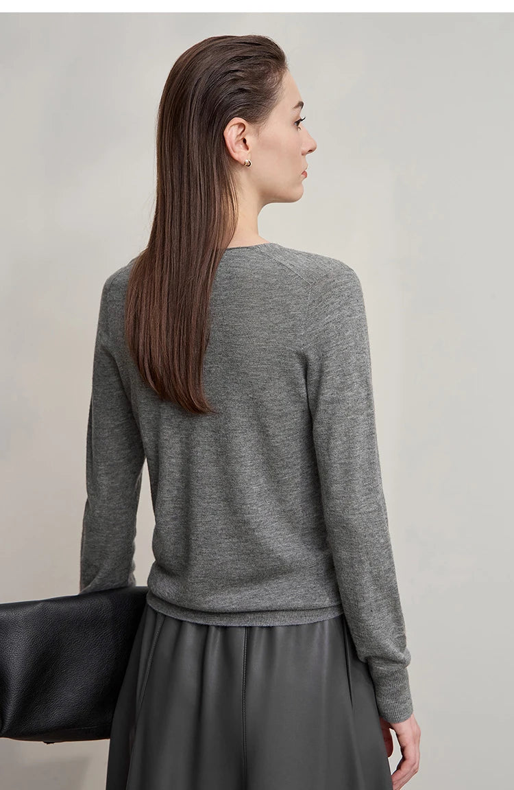 Damen V-Ausschnitt Pullover 100 % Wolle vielseitig Langarm Herbst