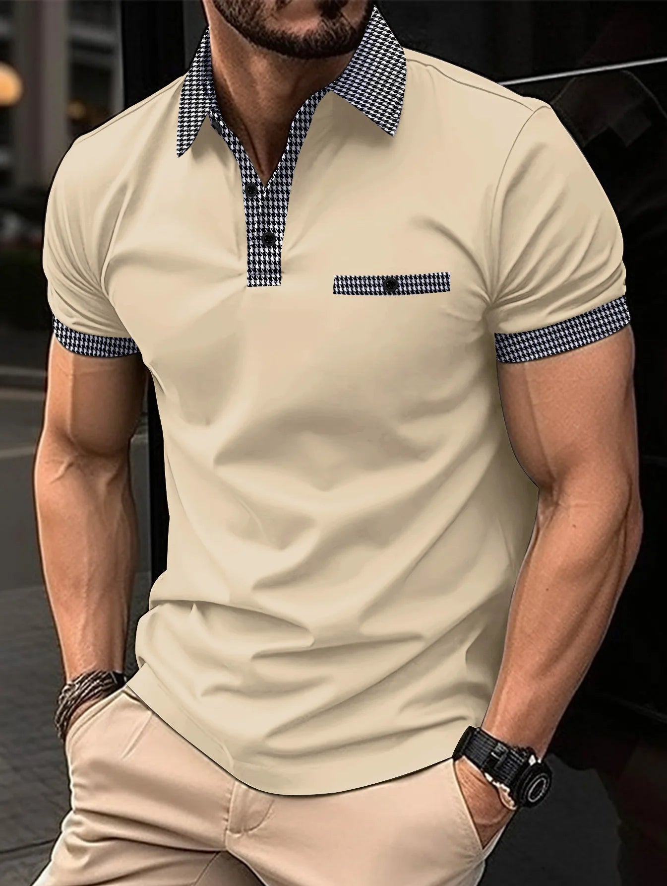 Lässiges Herren-Langarmshirt mit Reverskragen und Schichtoptik – modisch und vielseitig einsetzbar